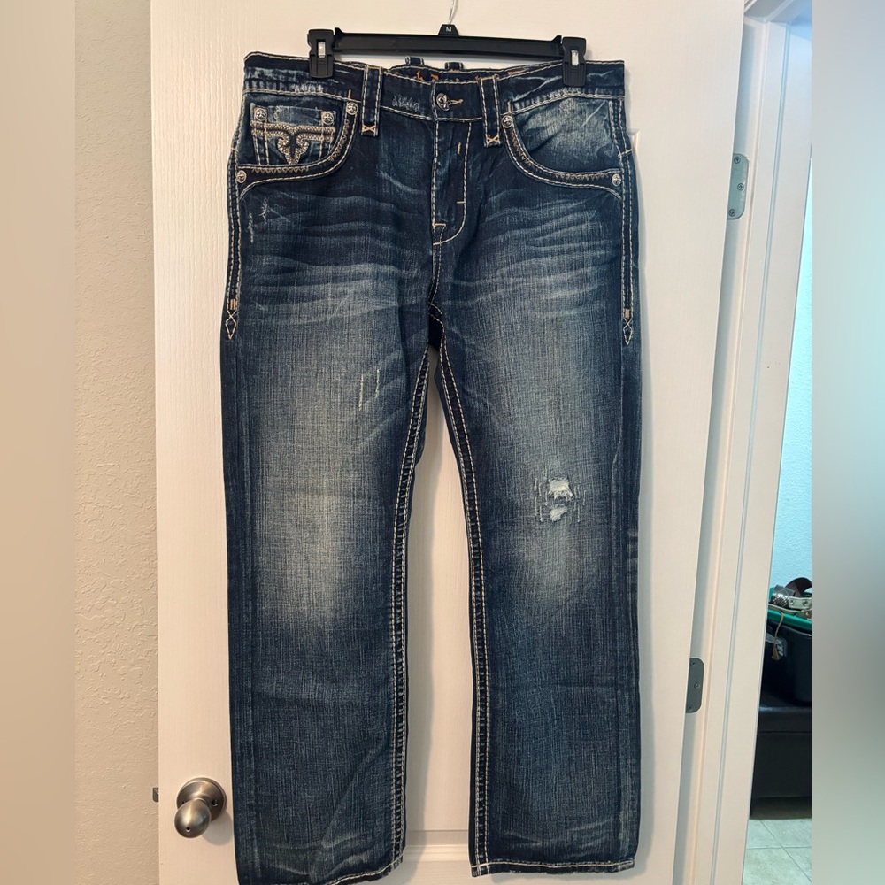 Rock Revival Men's Washed Blue Straight Jeans